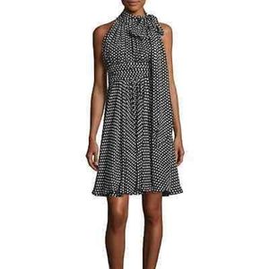 Milly Lydia Tie-Neck Dot-Print Silk Georgette Dress, Black
